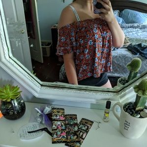 Orange and blue floral off the shoulder top